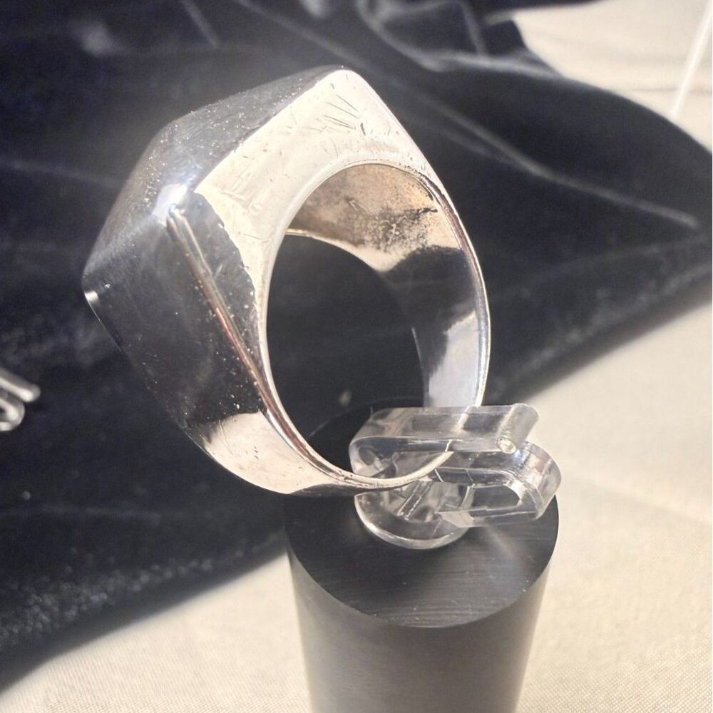 Vintage Modernist Sterling Silver Square Signet Statement Ring size 8